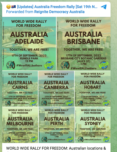WORLD WIDE RALLY FOR FREEDOM: Australian Locations & Times.